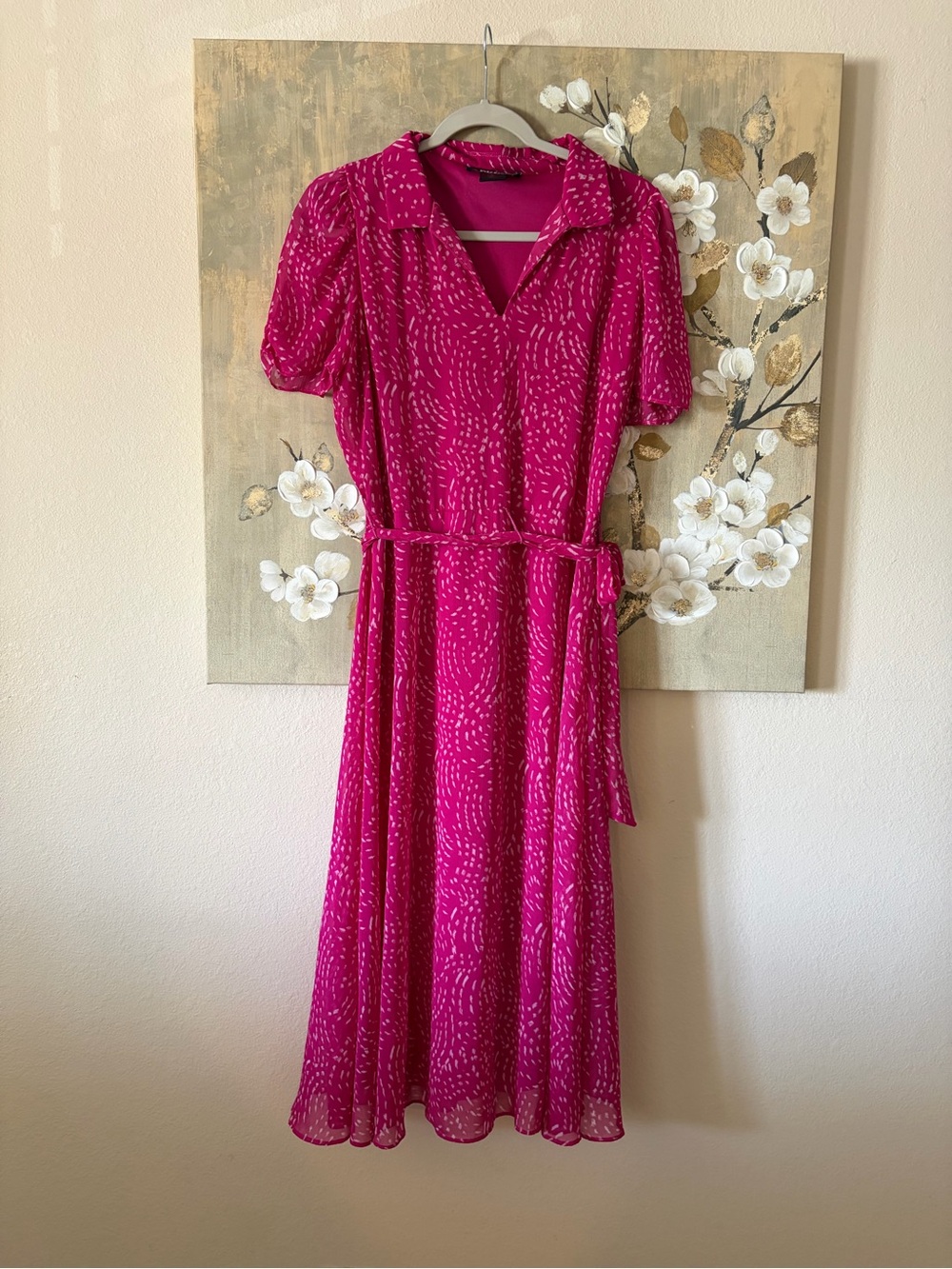 Dkny Fuchsia Notch-Collar Belted Midi Dress
